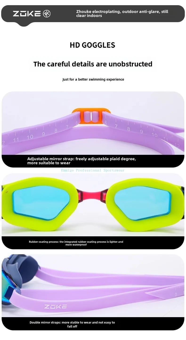 Professional Swim Goggles For Competition Zoke Electroplated Anti-Fog Swimming Goggles High-Definition Lenses With Clear Vision