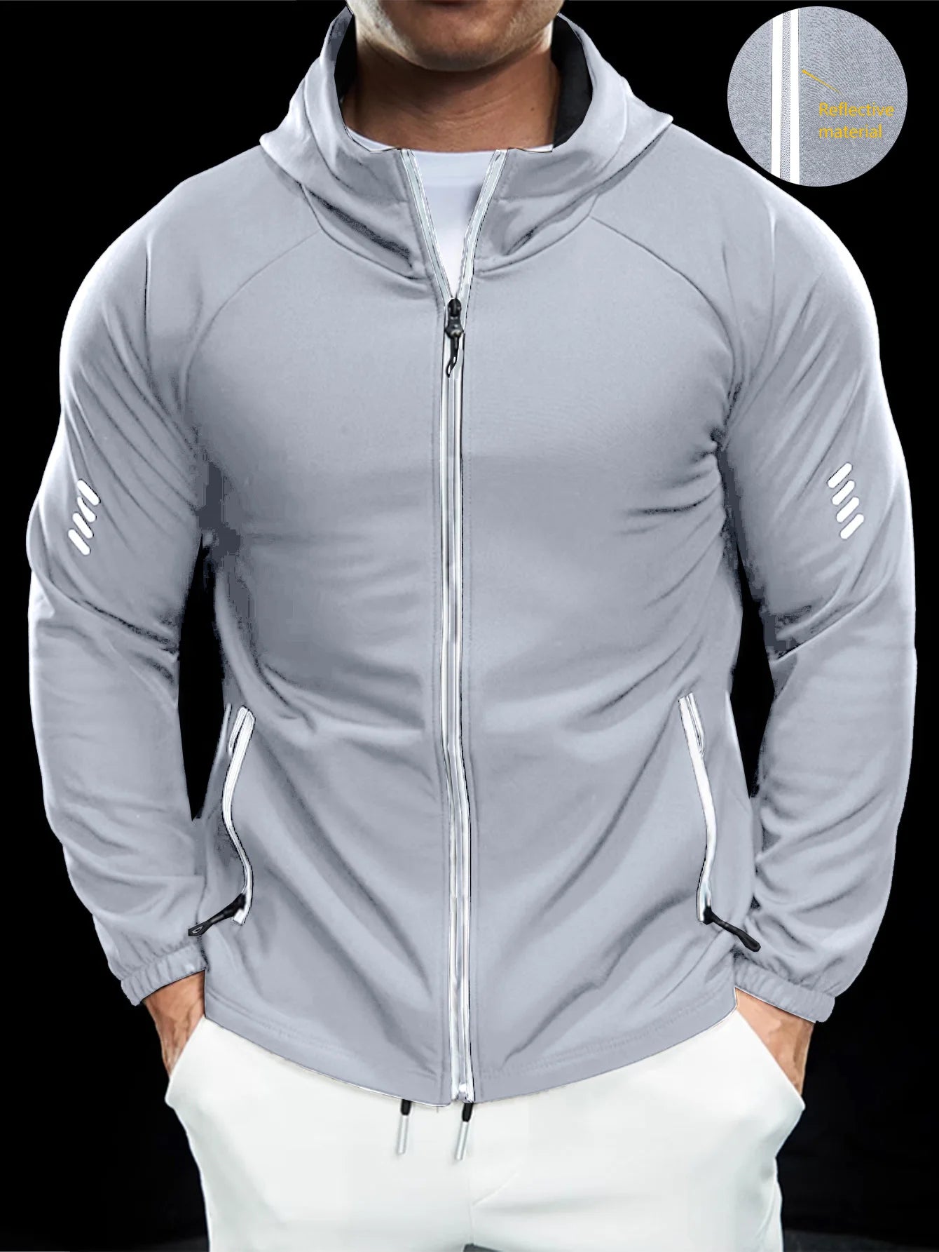 Men's hooded jacket, waterproof, reflective zipper, athleisure, outdoor, camping, multi-season