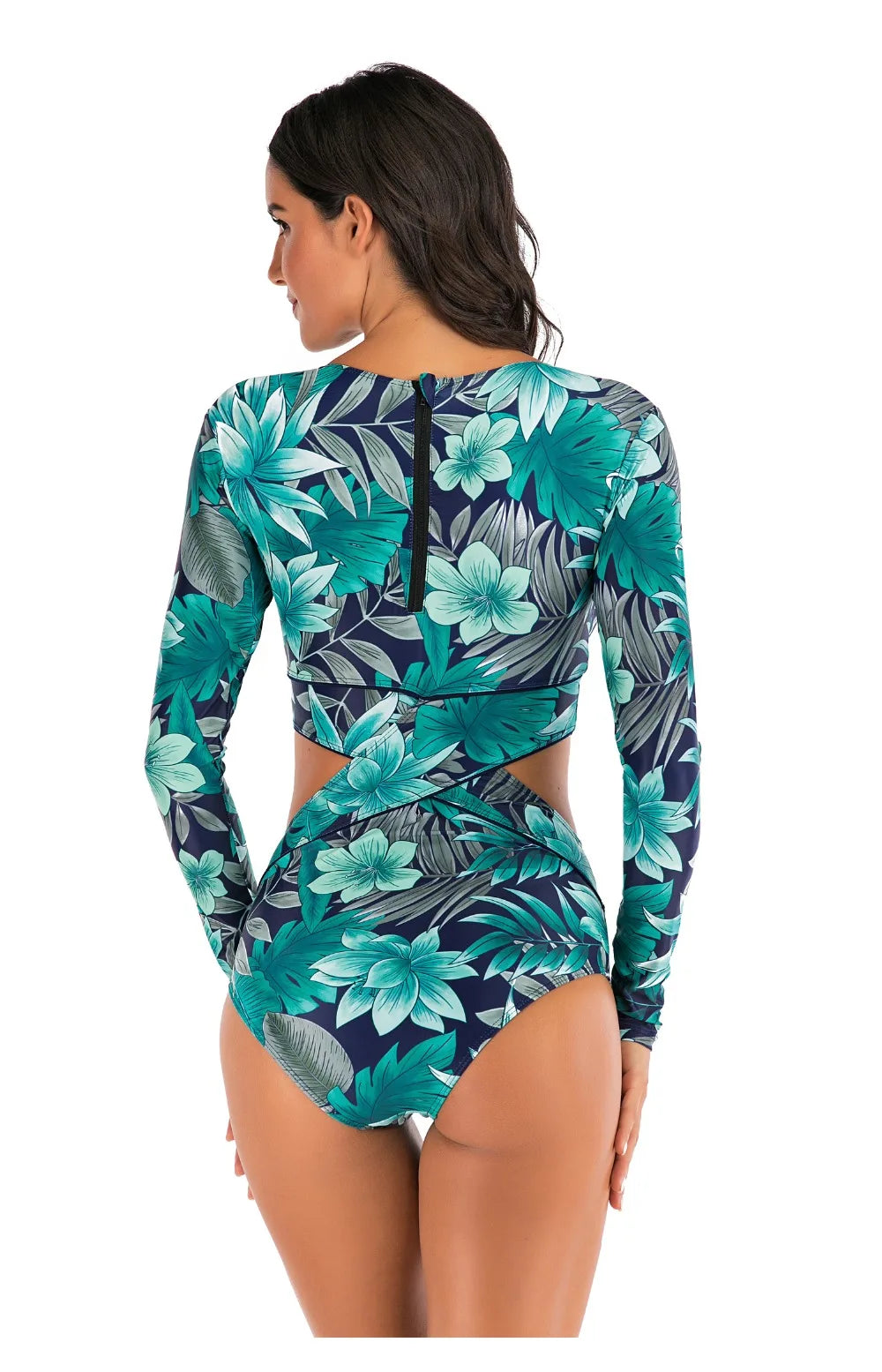 Female One-piece Wetsuit Long Sleeve Swimsuit Surfing Swimwear Women Jumpsuit Zip Front Swimsuit Diving Snorkeling Rash guard 2XL
