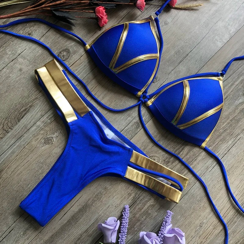 Gold Stamping Women Bikini Set Padded Women Swimsuit Push Up Bikini Swimwear Summer Beachwear Brazil Bathing Suit