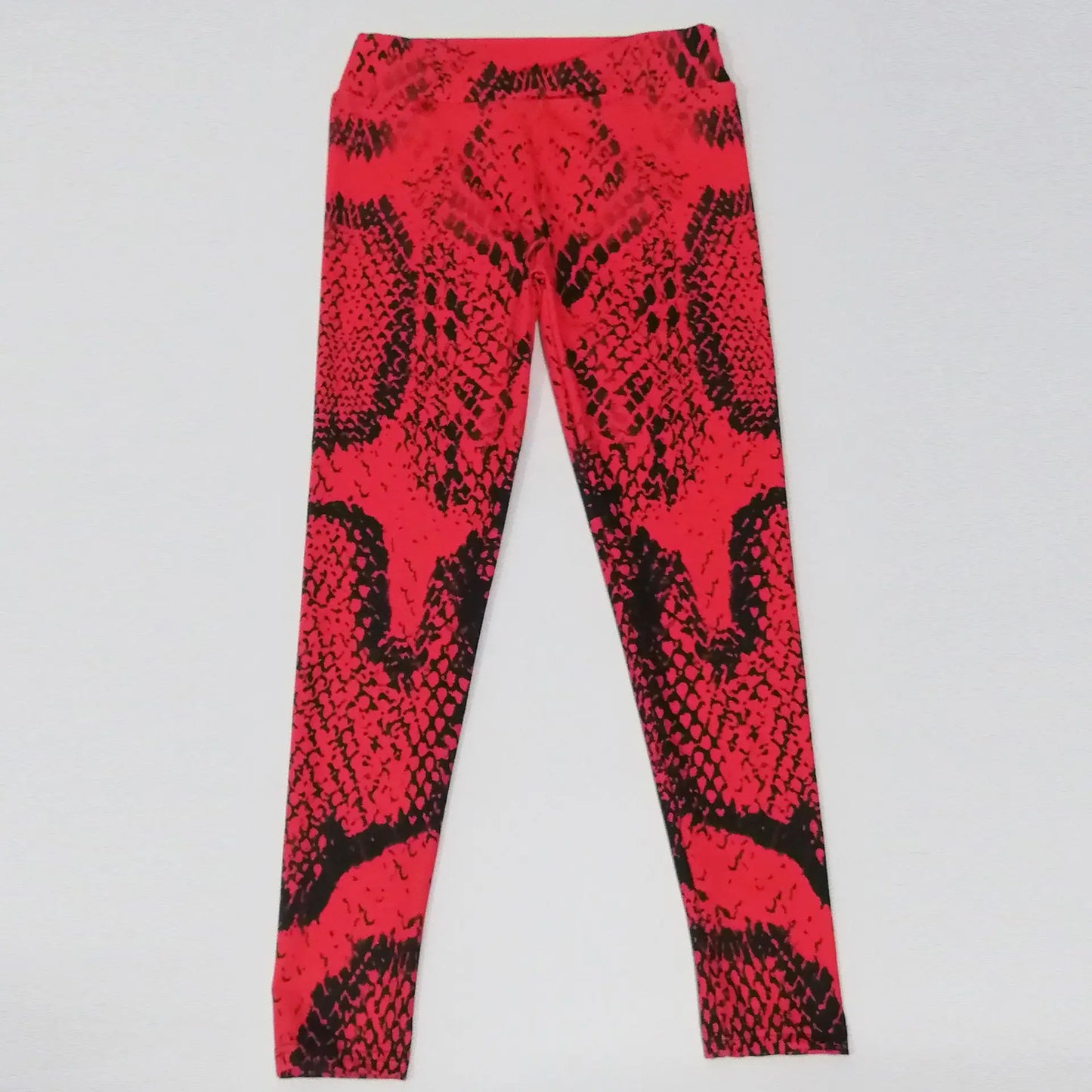 Women Red Serpentine Fitness Leggings Jogging Outdoor Running Sportswear High Waist Pants Casual Workout Trousers Bottom