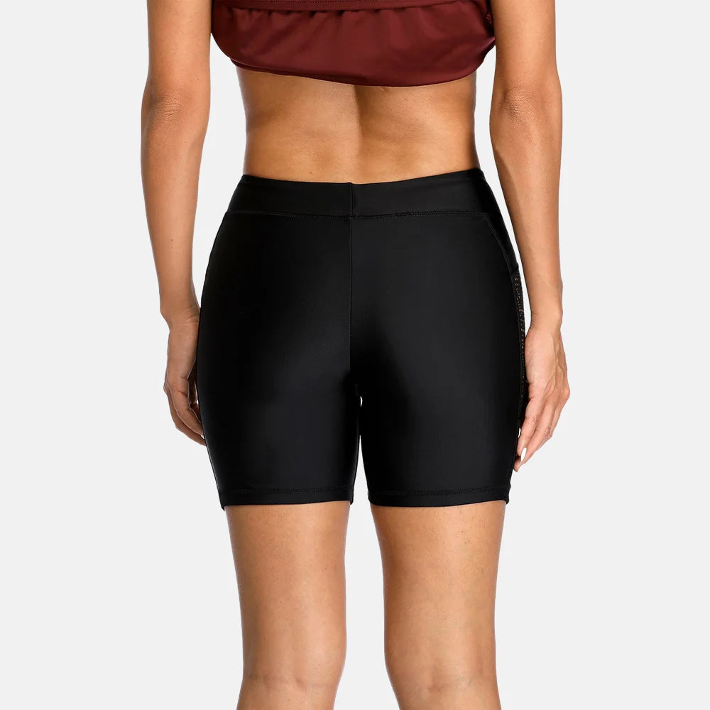 Attraco Women Sports Swimming Trunks Ladies Bikini Bottom Boy Shorts Swimwear Briefs Slim Patchwork Skinny Swim Shorts