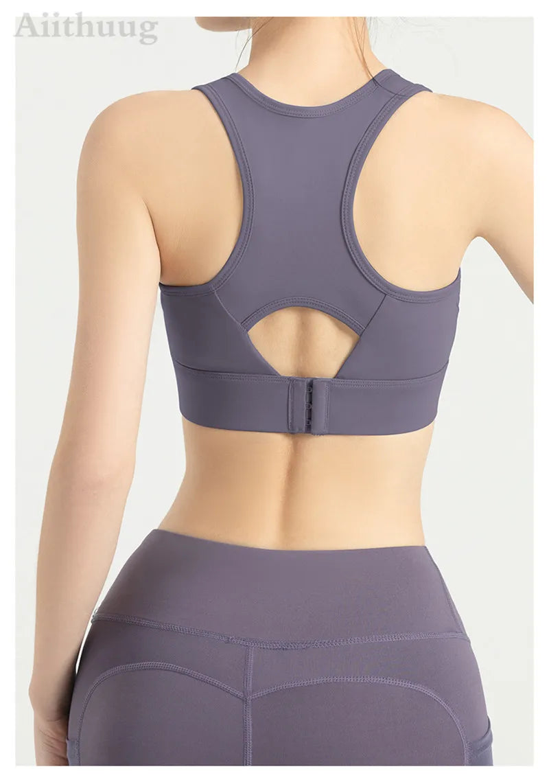 Aiithuug Sports Bra for Women Criss Cross Back Padded Strappy Sports Bras Medium Support Yoga Bra Wire Free Wireless Yoga Tops