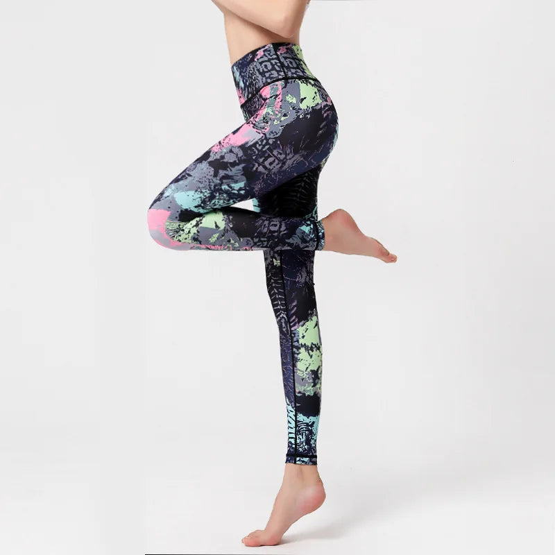 Women High Waist Yoga Pants Printed Sport Leggings Stretchy Running Pants Sport Trousers Workout Gym Tight Women Slim Sportswear
