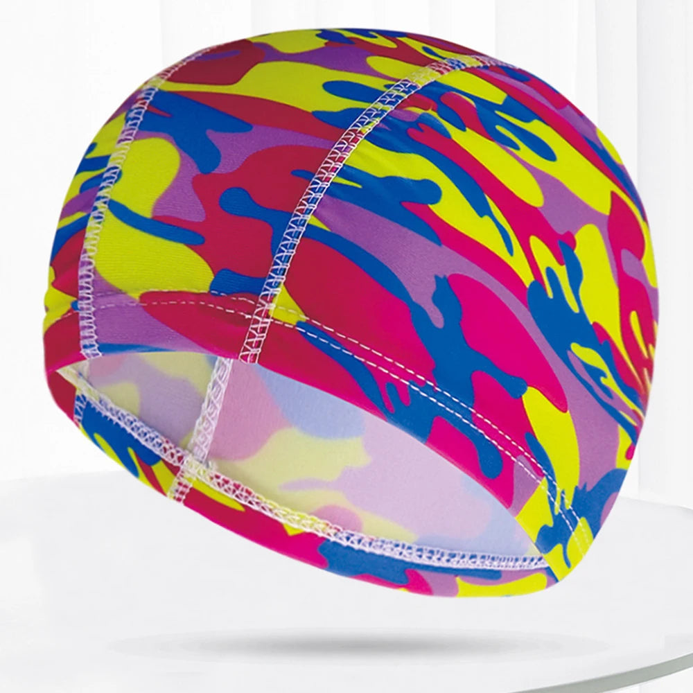 Men Women Fabric Swimming Caps Multi Colors Patterns Printed Swim Pool Water Sports Bathing Hat Elastic Nylon Swim Cap for Adults