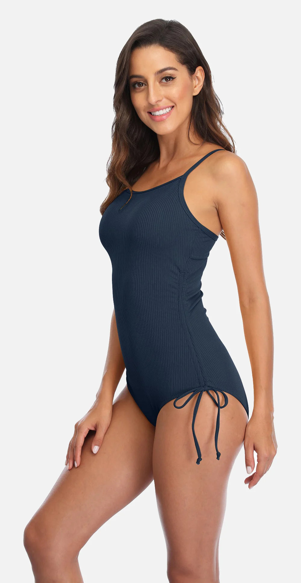 Anfilia Women's Ribbed One Piece Swimsuits Tie Side High Cut Bathing Suits Padded Monokinis Swimwear