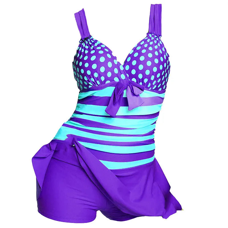 Women Dot Striped Plus Size Tankini Swimsuits Swimwear For Woman Swimdress Push Up With Shorts Sport Two Pieces 5XL