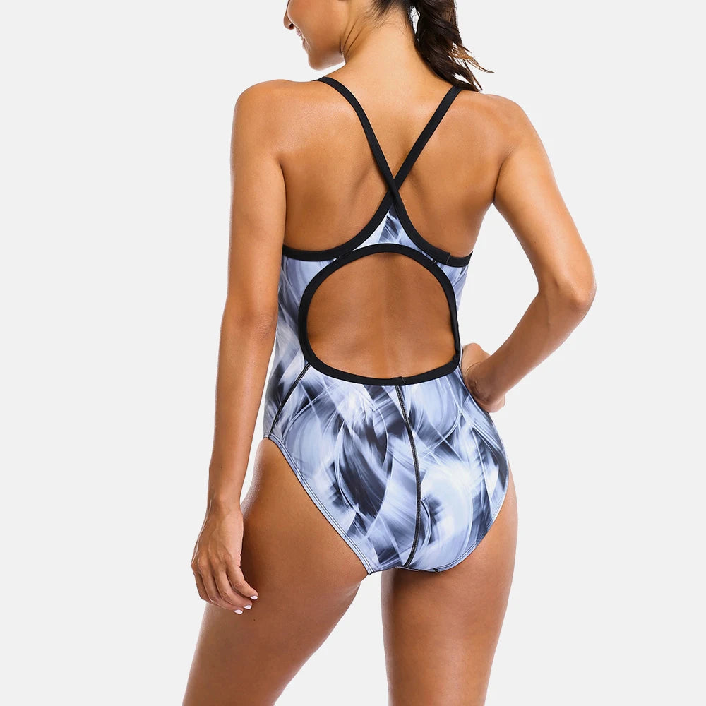 One Piece Women Sports Swimwear Bathers Sports Swimsuit Watercolor Print Monokini Bikini Summer Beachwear Bathing Suit Backless