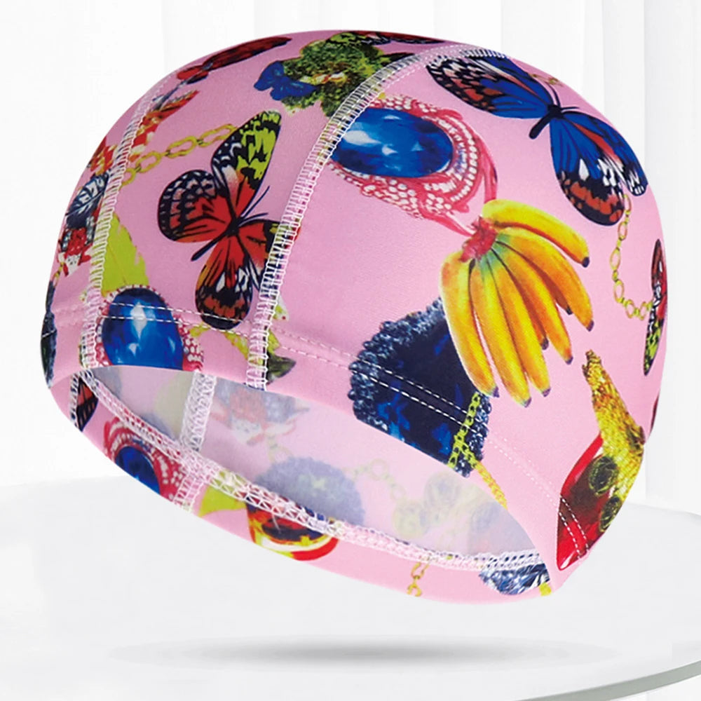 Men Women Fabric Swimming Caps Multi Colors Patterns Printed Swim Pool Water Sports Bathing Hat Elastic Nylon Swim Cap for Adults