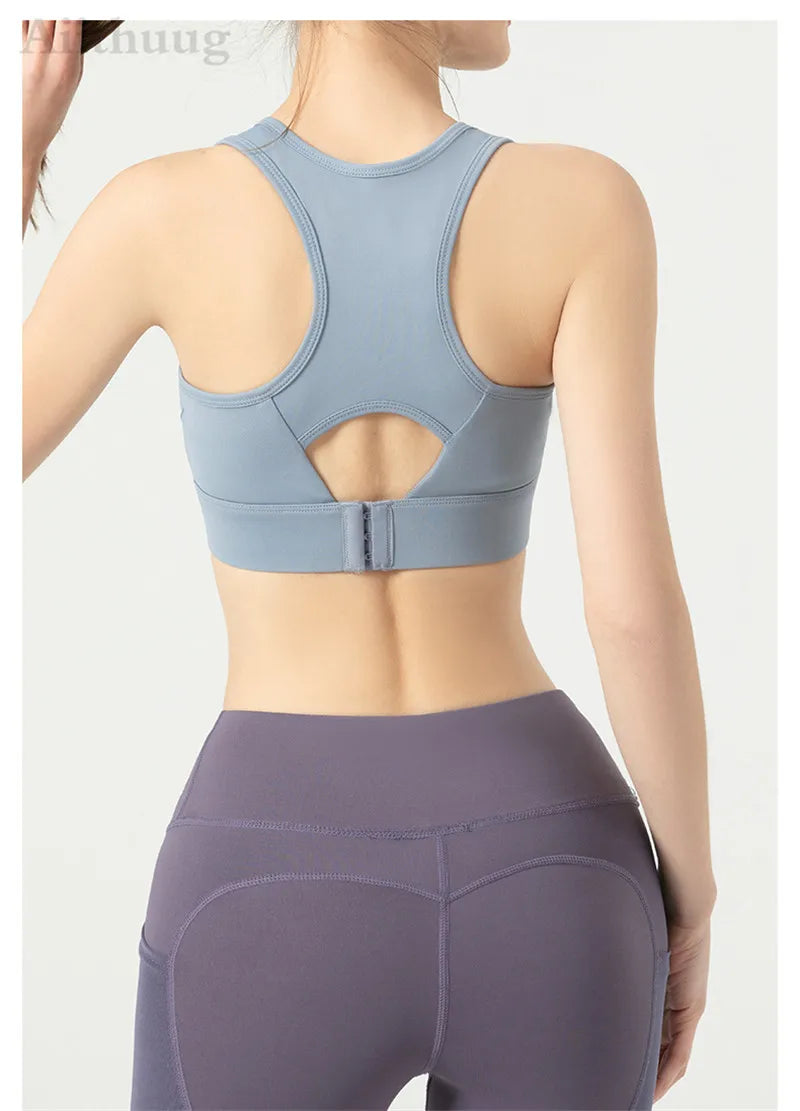 Aiithuug Sports Bra for Women Criss Cross Back Padded Strappy Sports Bras Medium Support Yoga Bra Wire Free Wireless Yoga Tops