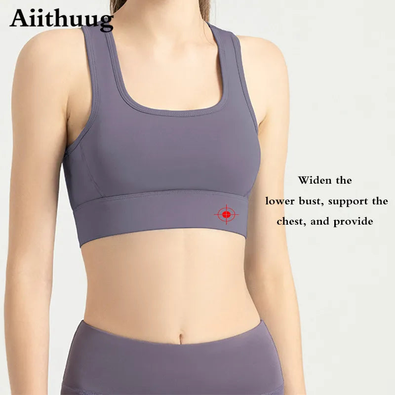 Aiithuug Sports Bra for Women Criss Cross Back Padded Strappy Sports Bras Medium Support Yoga Bra Wire Free Wireless Yoga Tops