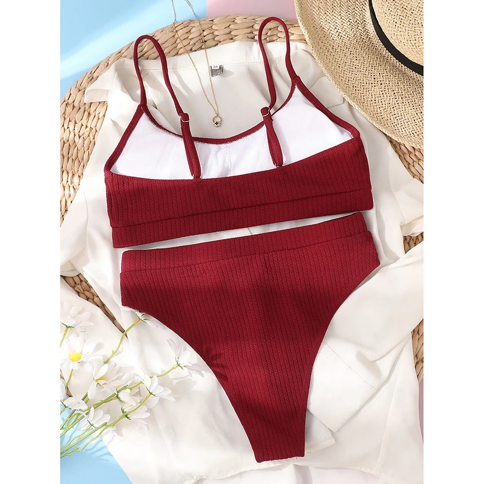 High Waisted Bikini Swimwear Woman Swimsuit Female Ribbed Brazilian Push Up Bikinis Set Bathing Suit Women Beach Wear