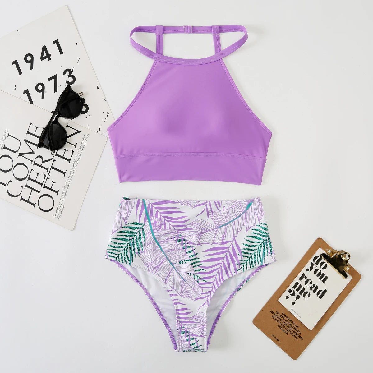 High Waist Bikini Women High Neck Swimsuit Printed Swimwear Female Padded Beachwear Bathers Bathing Swimming Swim Suit