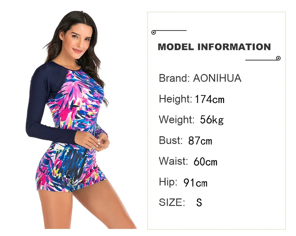 Female One-piece Wetsuit Long Sleeve Swimsuit Surfing Swimwear Women Jumpsuit Zip Front Swimsuit Diving Snorkeling Rash guard 2XL