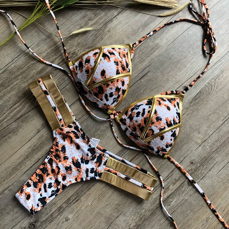 Gold Stamping Women Bikini Set Padded Women Swimsuit Push Up Bikini Swimwear Summer Beachwear Brazil Bathing Suit