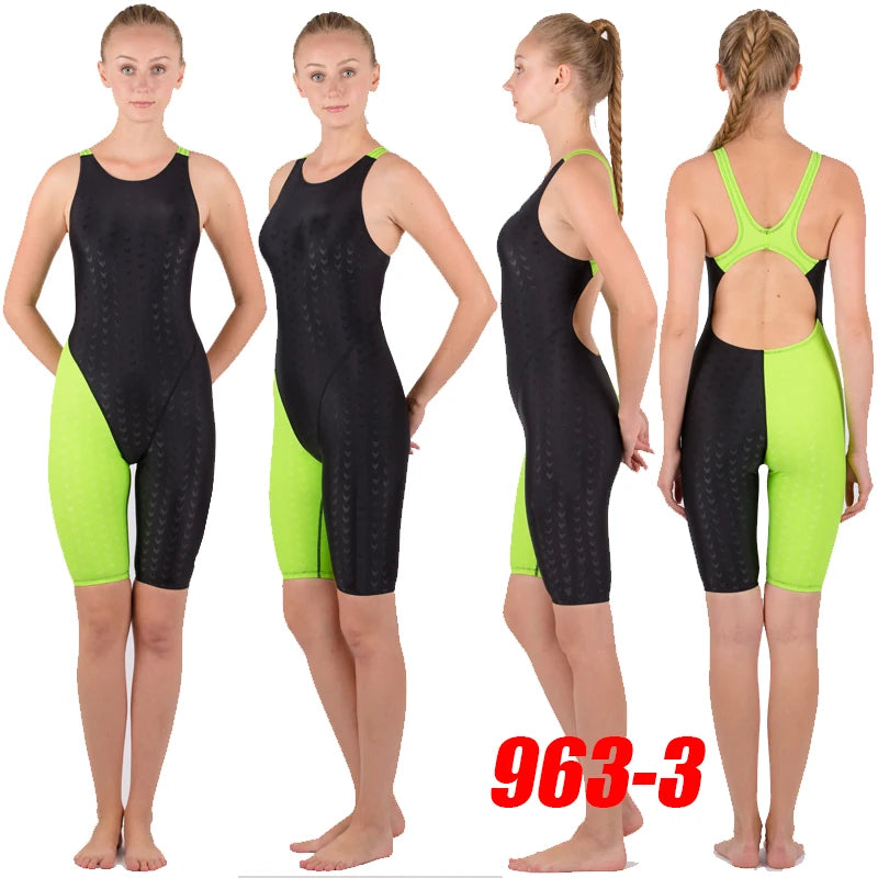 NWT HXBY 963 WOMEN'S GIRL‘S COMPETITION TRAINING RACING PROFESSIONAL KNEESKIN SWIMWEARS SWIMSUITS FISH-SCALE PATTER ALL SIZE