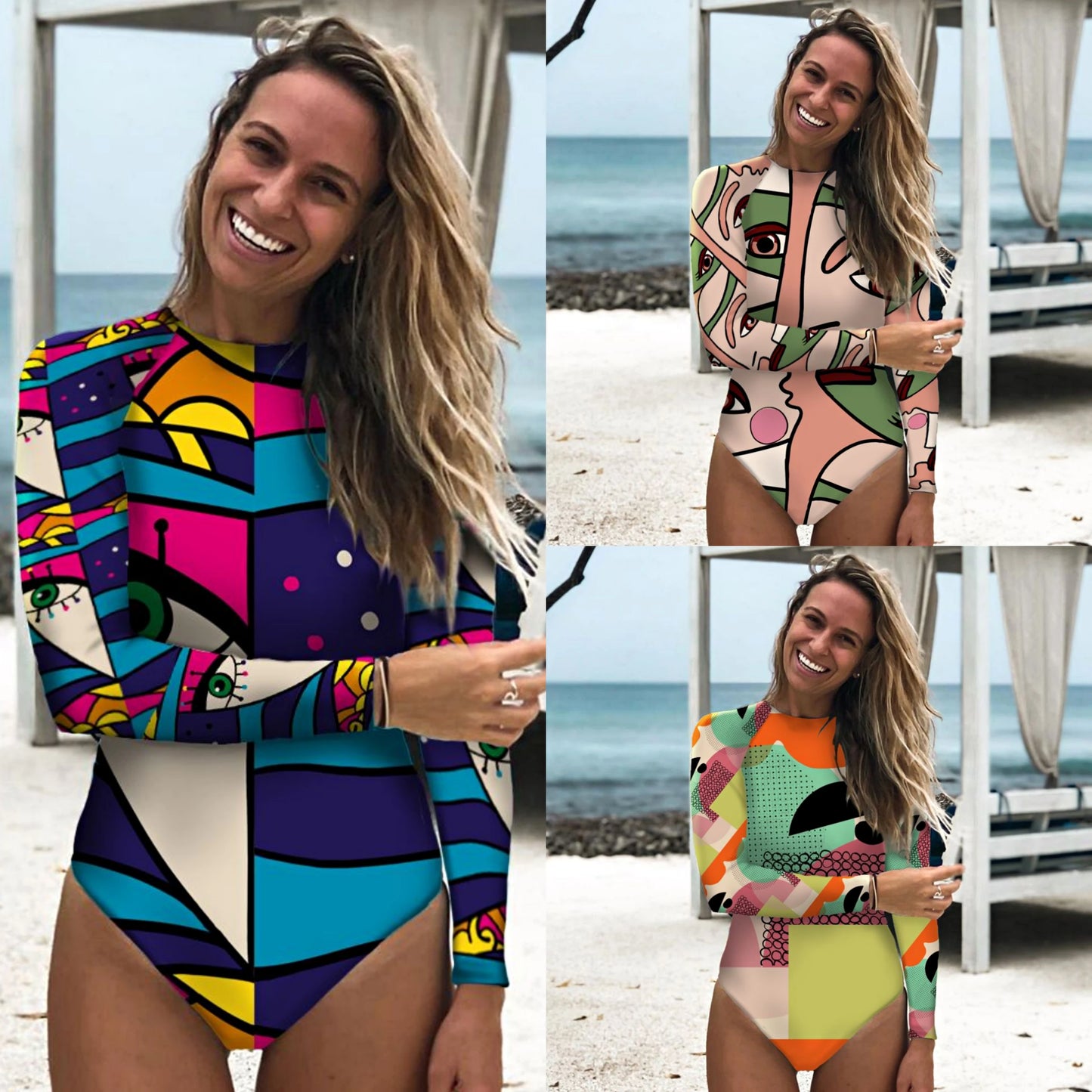 Surfing Sport Long Sleeves Swimsuit For Women Floral Printed High Quality Swimwear Patchwork Bathing Suit Tropical Summer