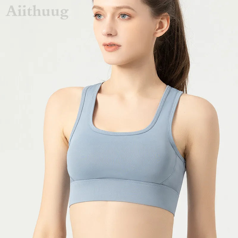 Aiithuug Sports Bra for Women Criss Cross Back Padded Strappy Sports Bras Medium Support Yoga Bra Wire Free Wireless Yoga Tops