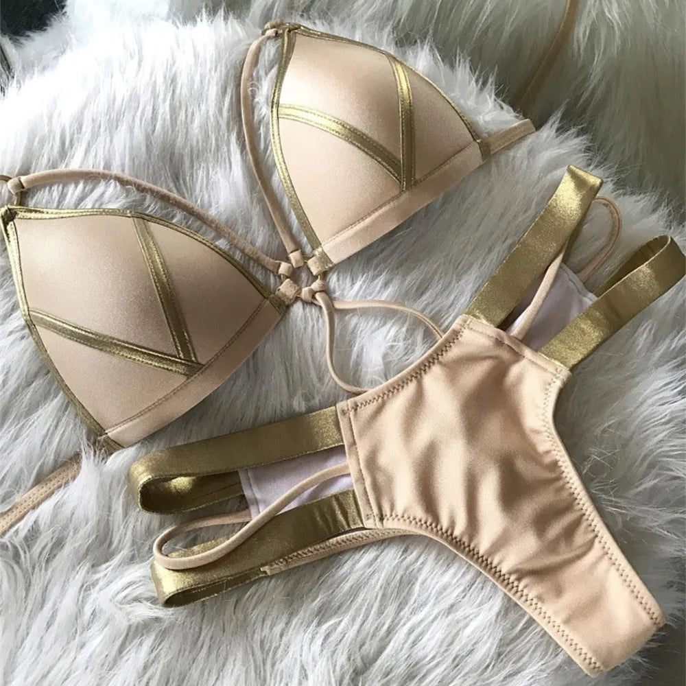 Gold Stamping Women Bikini Set Padded Women Swimsuit Push Up Bikini Swimwear Summer Beachwear Brazil Bathing Suit