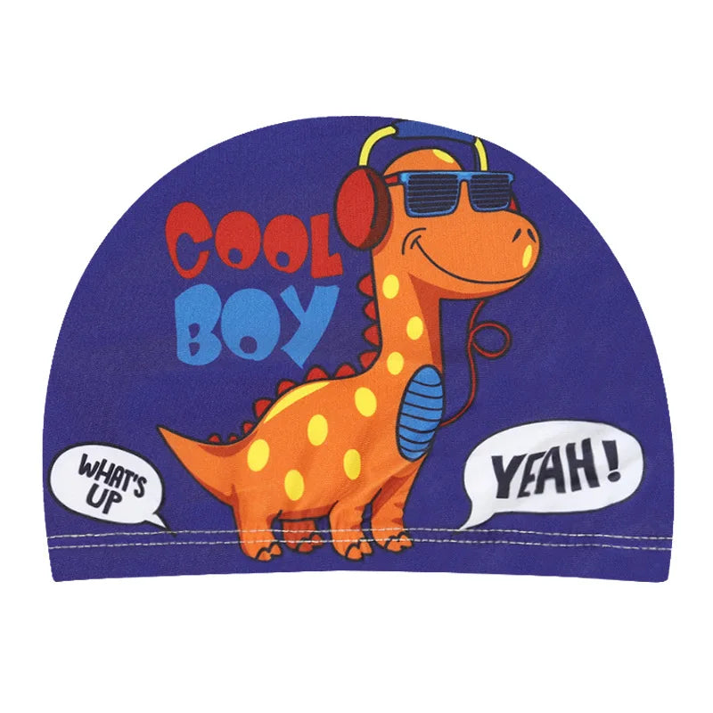 Children Cartoon Swimming Cap Kids Elastic Fabric Swimming Pool Water Sport Protect Ears Hat Swim Bathing Hats Caps Boys Girls