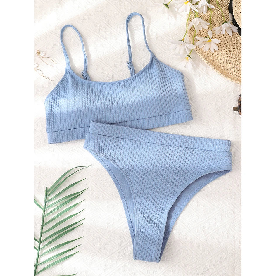 High Waisted Bikini Swimwear Woman Swimsuit Female Ribbed Brazilian Push Up Bikinis Set Bathing Suit Women Beach Wear