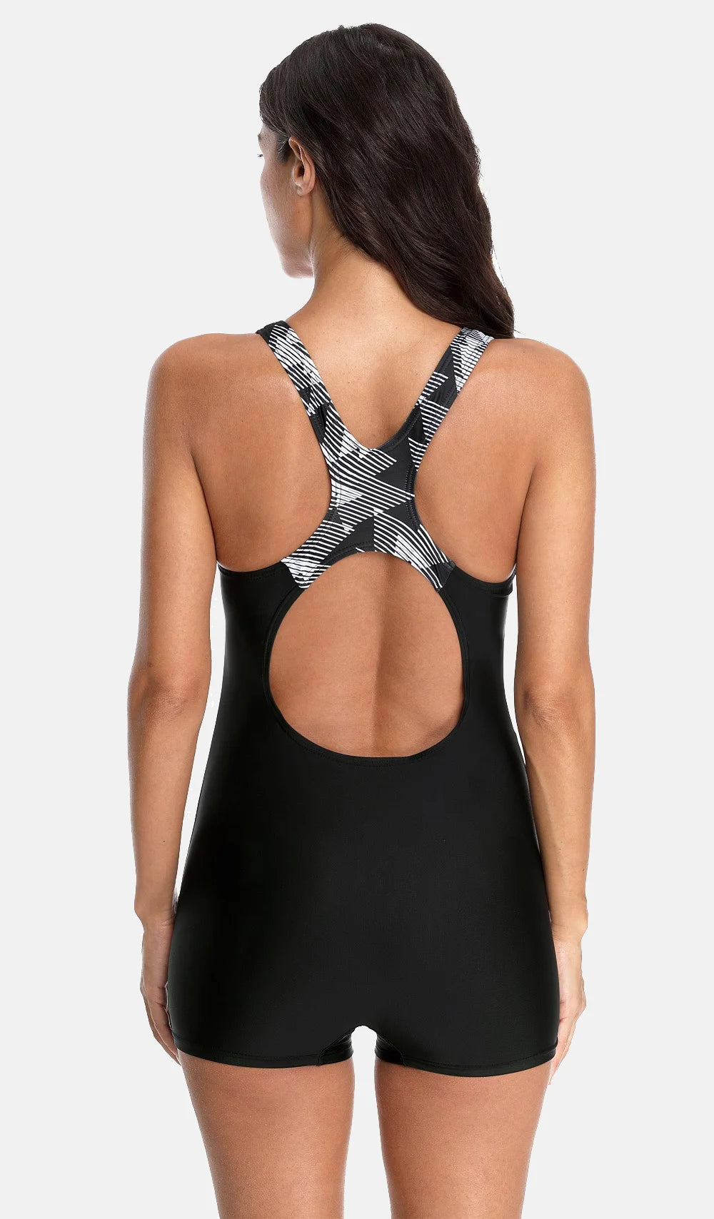 Anfilia Women One Piece Swimsuit Printed Sport Swimwear Ladies Colorblock Bathing Suit Monokini Bikini