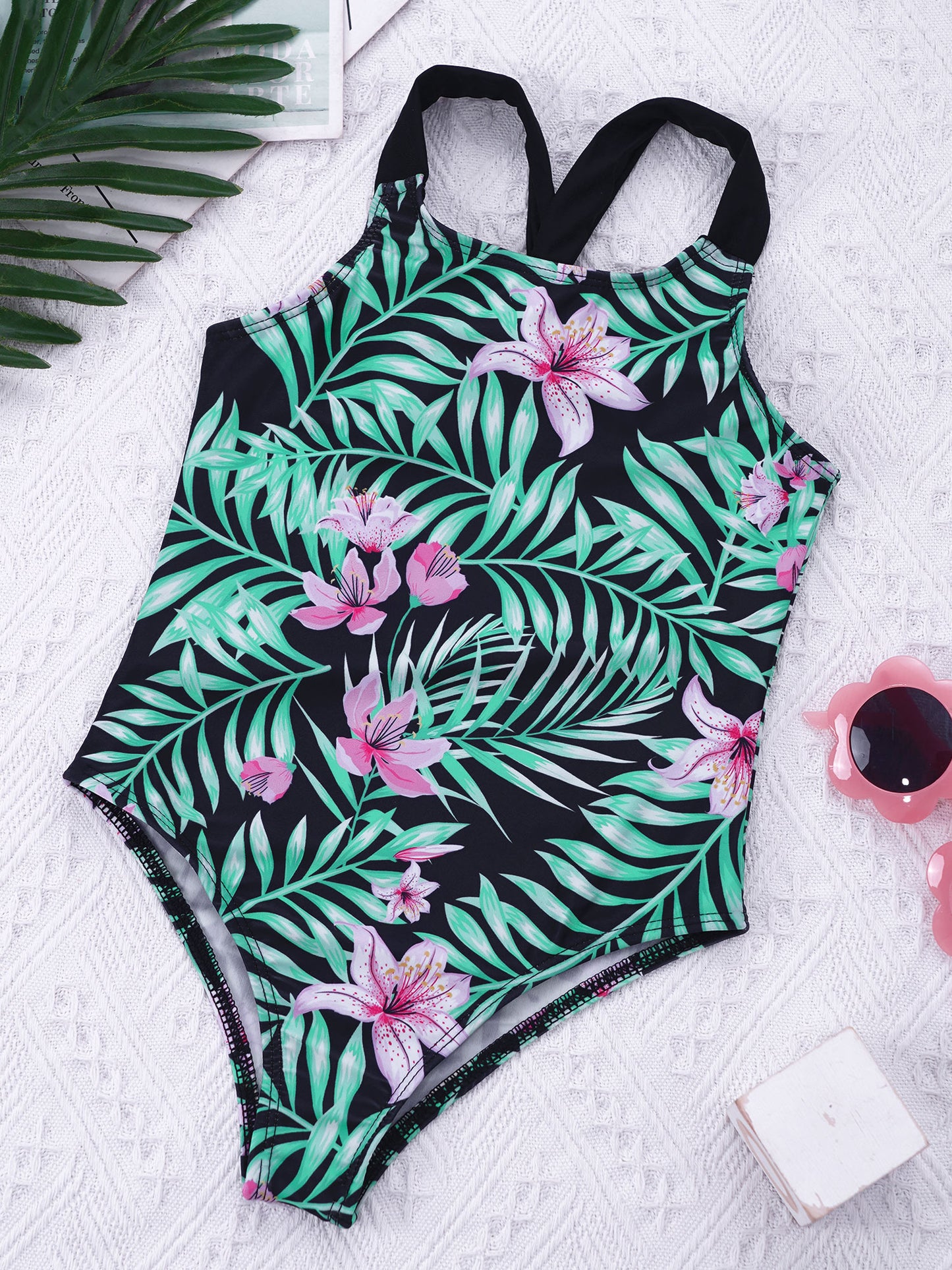 4-16 Years Girls Swimsuit Summer Brazilian Beach Swimming Suits Wear Shoulder Straps One-Piece Swimsuits for Kids Girls Swimwear