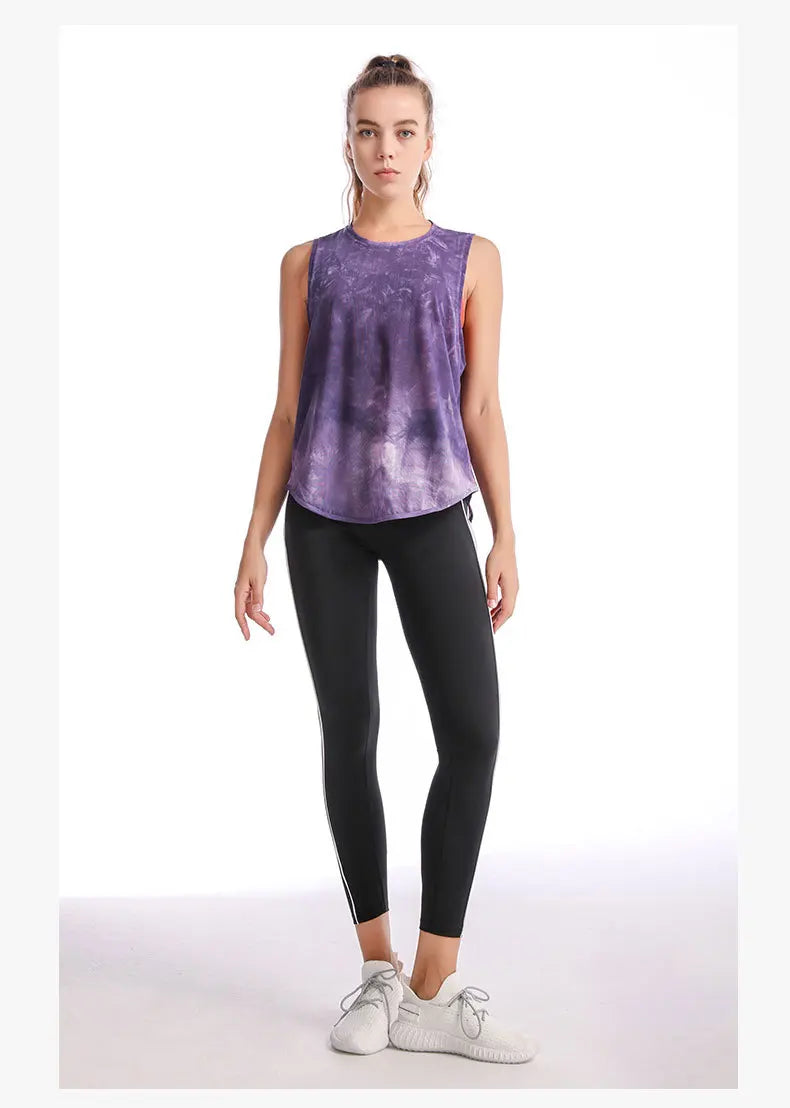 Women Sport Vest Loose Thin Mesh Yoga Shirt Running Fitness Sleeveless T-shirt Quick Dry Forked Tank Tops Gym Workout Tee Blouse