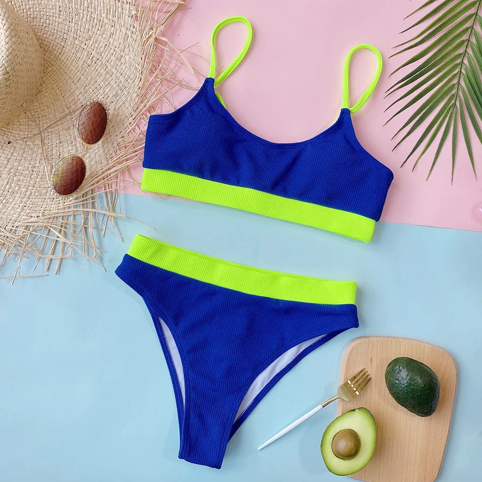 High Waisted Bikini Swimwear Woman Swimsuit Female Ribbed Brazilian Push Up Bikinis Set Bathing Suit Women Beach Wear