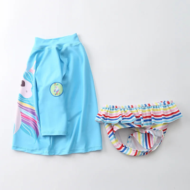 Swimsuit for Girls Unicorn Rash Guards Two Pieces Long Sleeve Children Swimwear Beach Wear Kids Toddler Baby Girl Bathing Suit