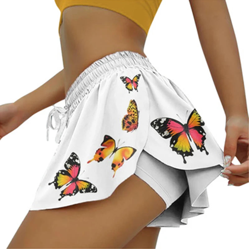 Women 2 In 1 Printed pattern Skort Running Shorts Quick Dry Fake Skirt Sexy Gym Workout Short Pants Yoga Shorts Yoga Pant