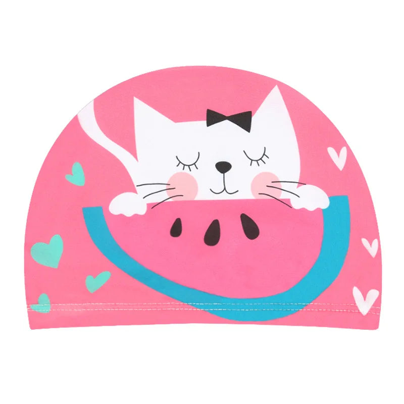 Children Cartoon Swimming Cap Kids Elastic Fabric Swimming Pool Water Sport Protect Ears Hat Swim Bathing Hats Caps Boys Girls