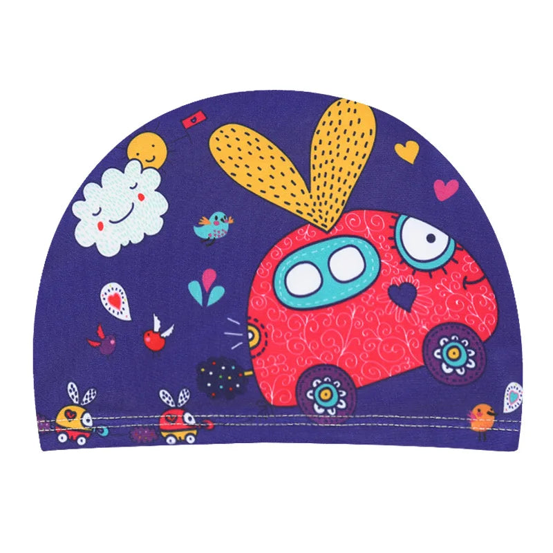 Children Cartoon Swimming Cap Kids Elastic Fabric Swimming Pool Water Sport Protect Ears Hat Swim Bathing Hats Caps Boys Girls
