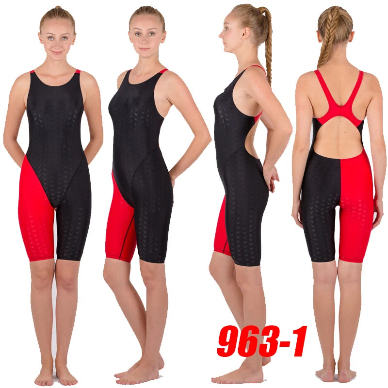 NWT HXBY 963 WOMEN'S GIRL‘S COMPETITION TRAINING RACING PROFESSIONAL KNEESKIN SWIMWEARS SWIMSUITS FISH-SCALE PATTER ALL SIZE