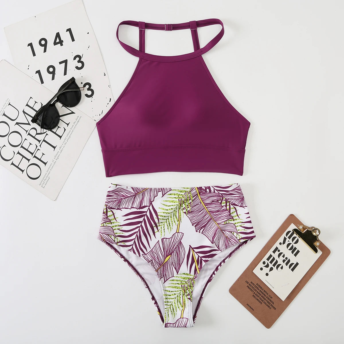High Waist Bikini Women High Neck Swimsuit Printed Swimwear Female Padded Beachwear Bathers Bathing Swimming Swim Suit