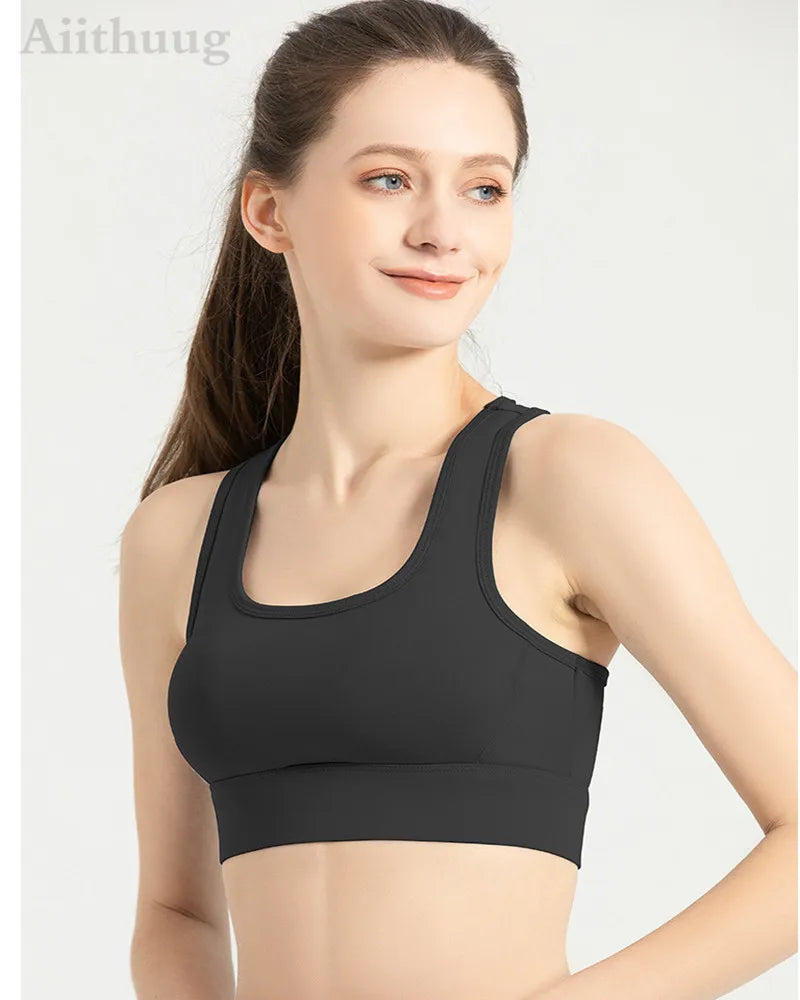 Aiithuug Sports Bra for Women Criss Cross Back Padded Strappy Sports Bras Medium Support Yoga Bra Wire Free Wireless Yoga Tops