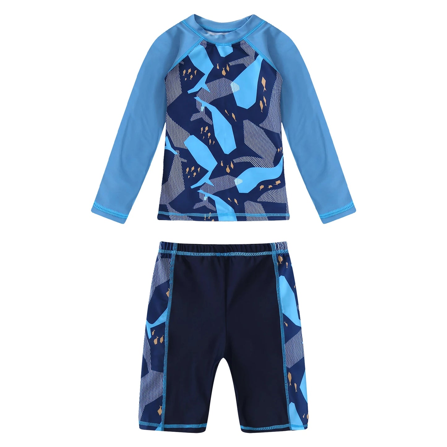 Kids Boys 2 Pieces Swimsuit Rash Guard Short Sleeve Swim Shirt Tops with Shorts Swim Trunks Swimwear Surfing Beach Bathing Suit