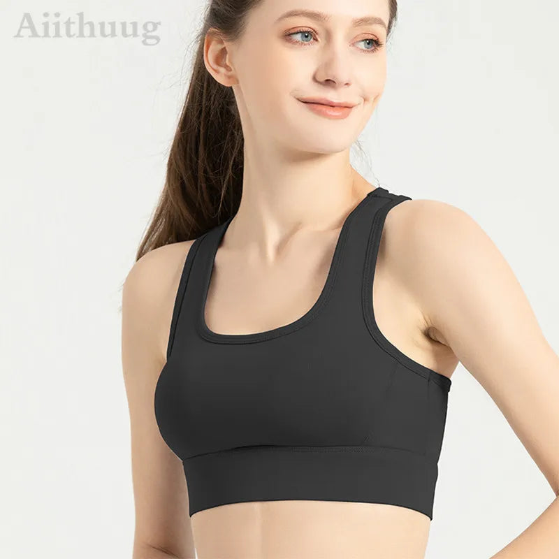 Aiithuug Sports Bra for Women Criss Cross Back Padded Strappy Sports Bras Medium Support Yoga Bra Wire Free Wireless Yoga Tops