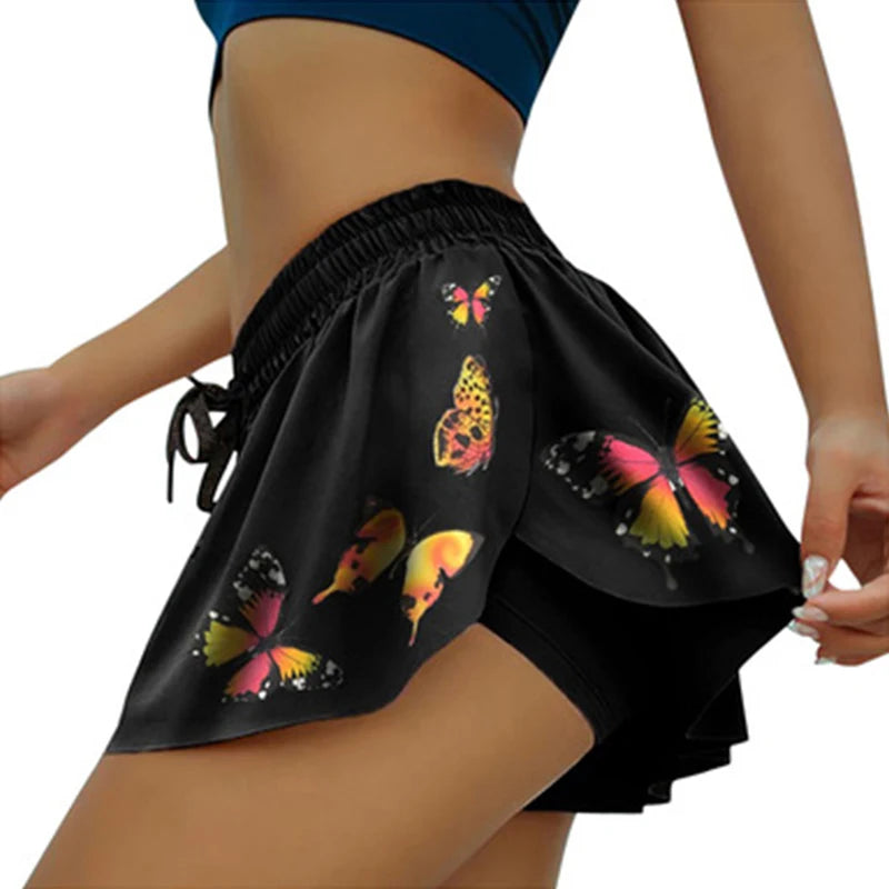 Women 2 In 1 Printed pattern Skort Running Shorts Quick Dry Fake Skirt Sexy Gym Workout Short Pants Yoga Shorts Yoga Pant