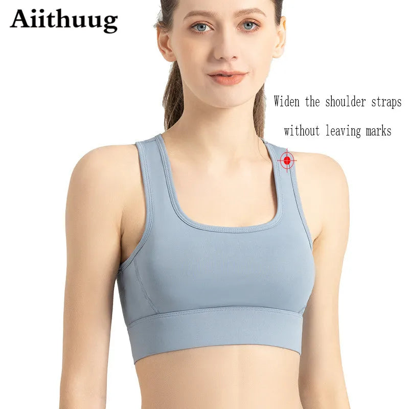 Aiithuug Sports Bra for Women Criss Cross Back Padded Strappy Sports Bras Medium Support Yoga Bra Wire Free Wireless Yoga Tops