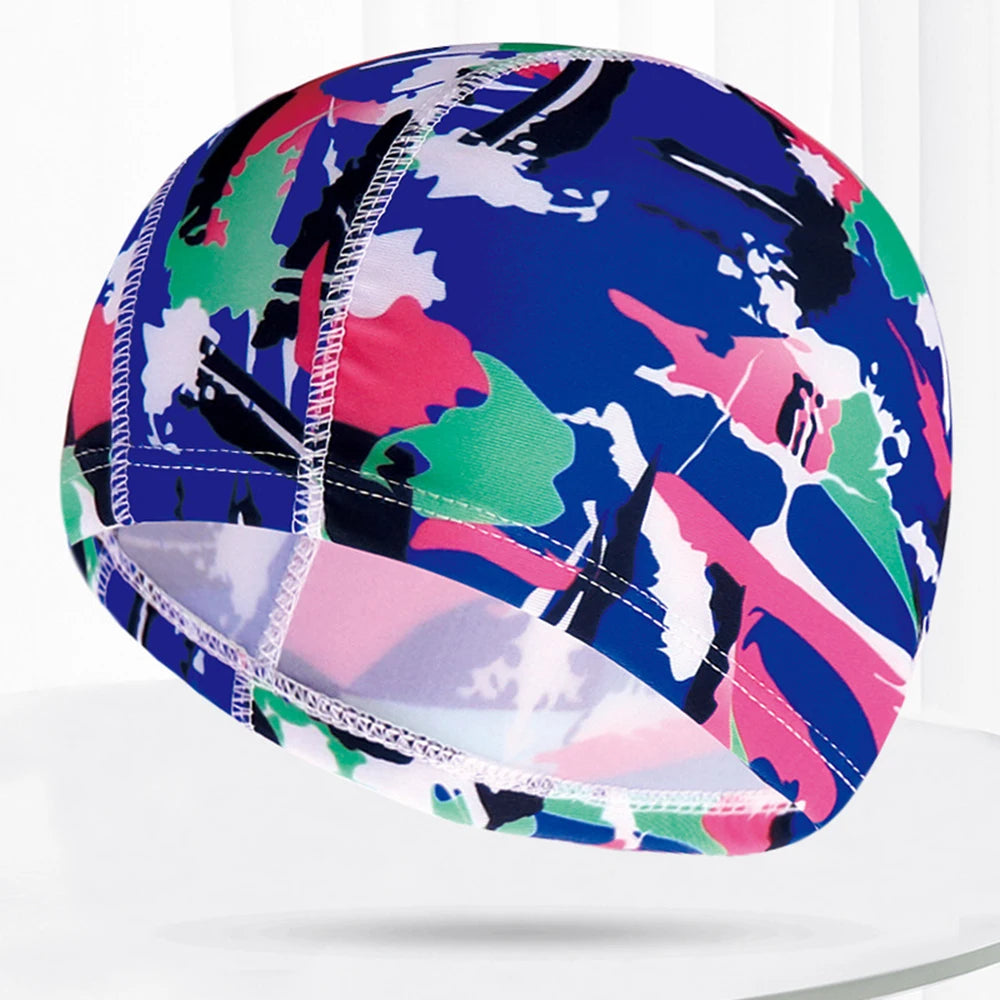 Men Women Fabric Swimming Caps Multi Colors Patterns Printed Swim Pool Water Sports Bathing Hat Elastic Nylon Swim Cap for Adults