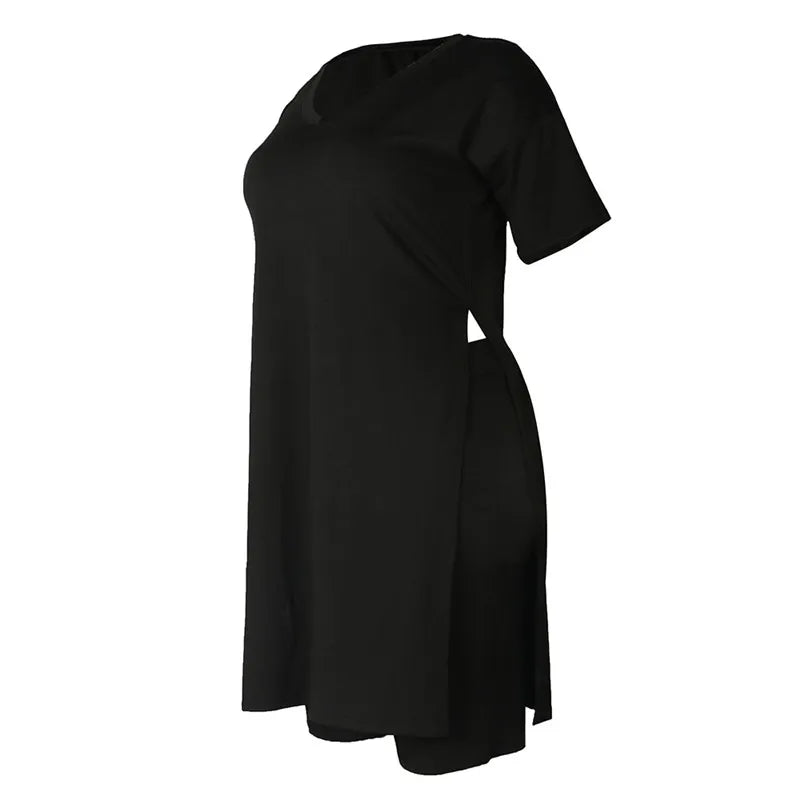 Plus Size Women Clothing Two Piece Set 4xl Summer Slip HemTop Shorts Suit Casual Tracksuit Streetwear