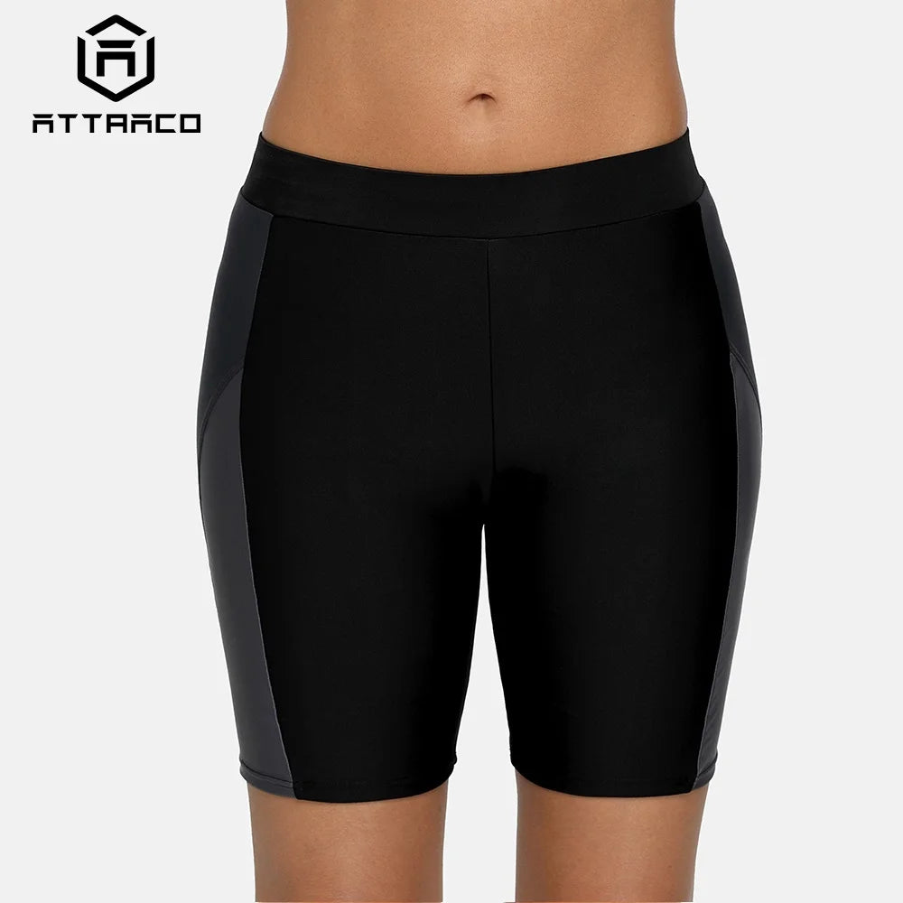 Attraco Women Sports Swimming Trunks Ladies Bikini Bottom Boy Shorts Swimwear Briefs Slim Patchwork Skinny Swim Shorts