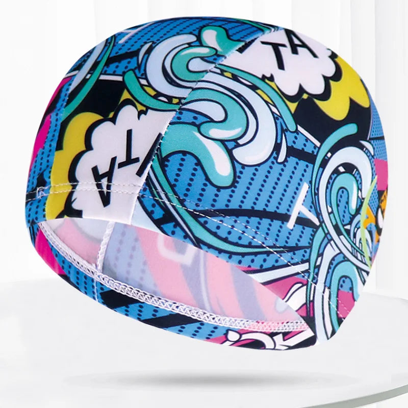 Men Women Fabric Swimming Caps Multi Colors Patterns Printed Swim Pool Water Sports Bathing Hat Elastic Nylon Swim Cap for Adults