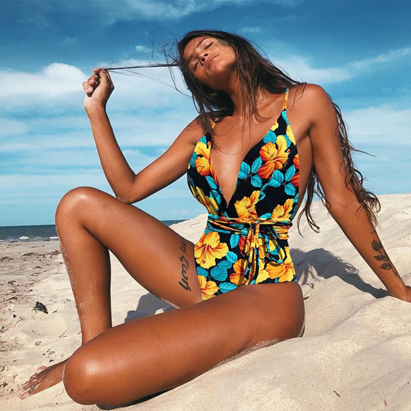 9 Color Options Print One Piece Swimwear Women Beach Monokini Swimsuit Trikini