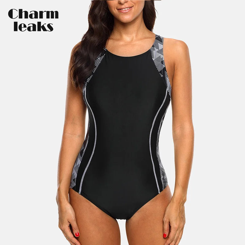 Charmleaks Ladies One Piece Sports Swimsuit Women Sports Swimwear Bikini Backless Beach Wear Bathing Suits Monokini