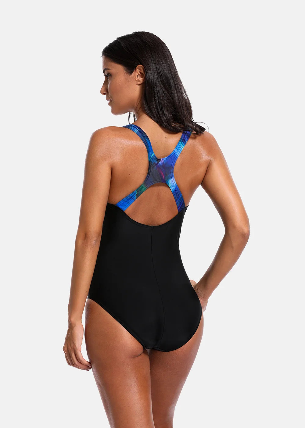 Attraco One Piece Women Sports Swimwear Sports Swimsuit Colorblock Monokini Beach Bathing Suit Bikini Monokini Backless