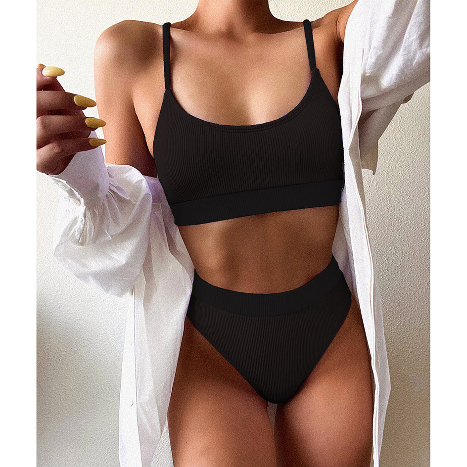 High Waisted Bikini Swimwear Woman Swimsuit Female Ribbed Brazilian Push Up Bikinis Set Bathing Suit Women Beach Wear
