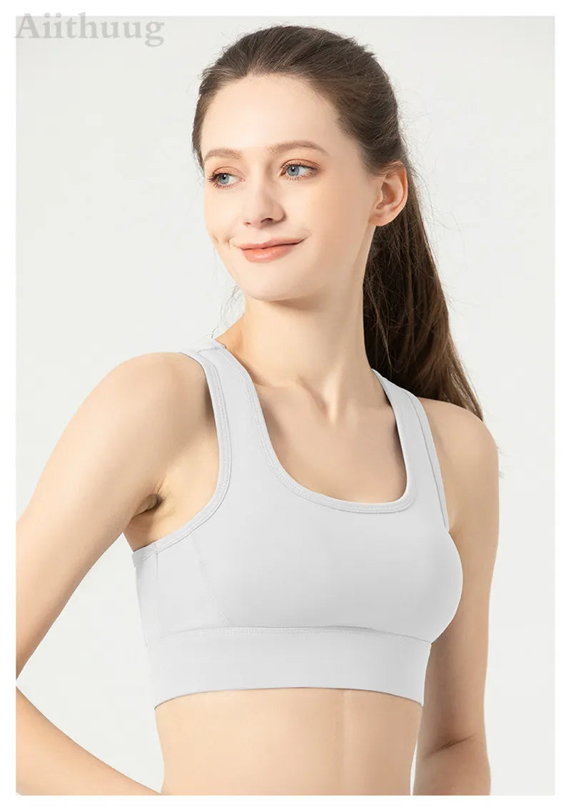 Aiithuug Sports Bra for Women Criss Cross Back Padded Strappy Sports Bras Medium Support Yoga Bra Wire Free Wireless Yoga Tops