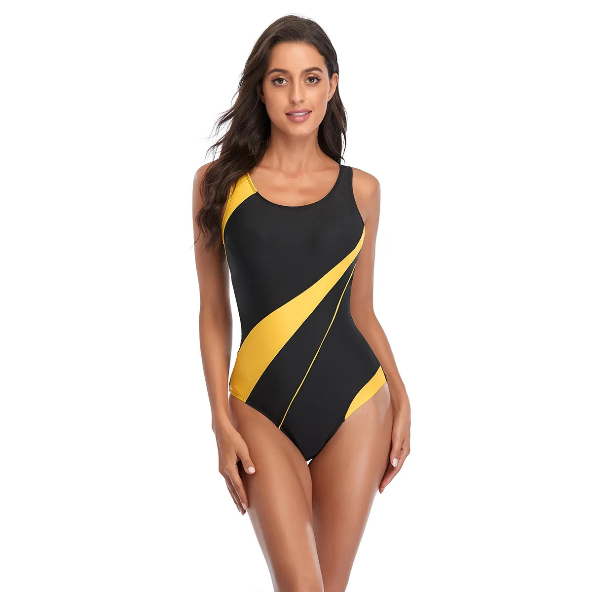 Color Stripe One-Piece Swimsuit Closed Swimwear Sports Push Up Body Women's Swim Bathing Suit Beach Pool Bather